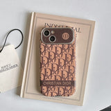 CD White & Brown Color Leather iPhone Case