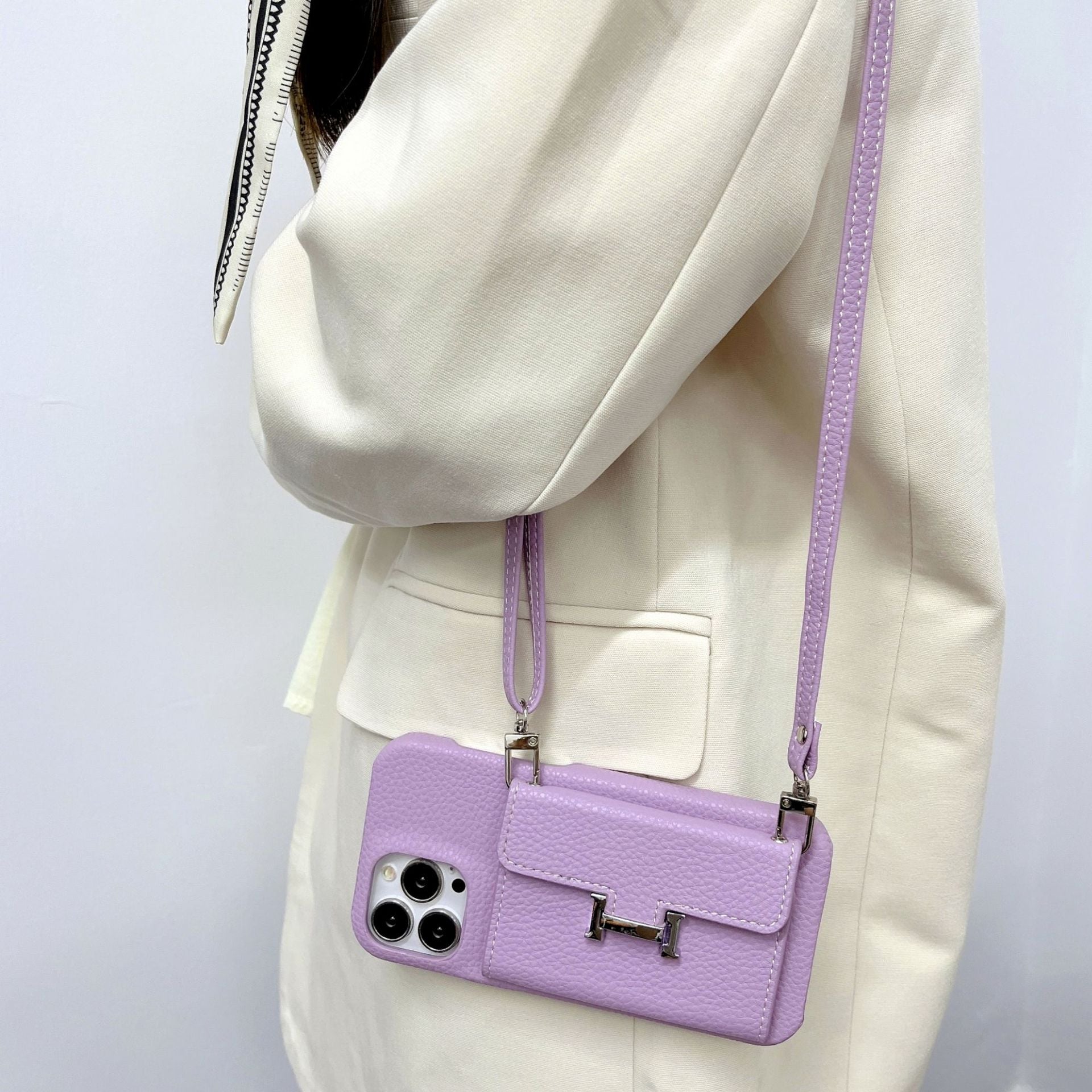 H Card Holder Leather Chain iPhone Case