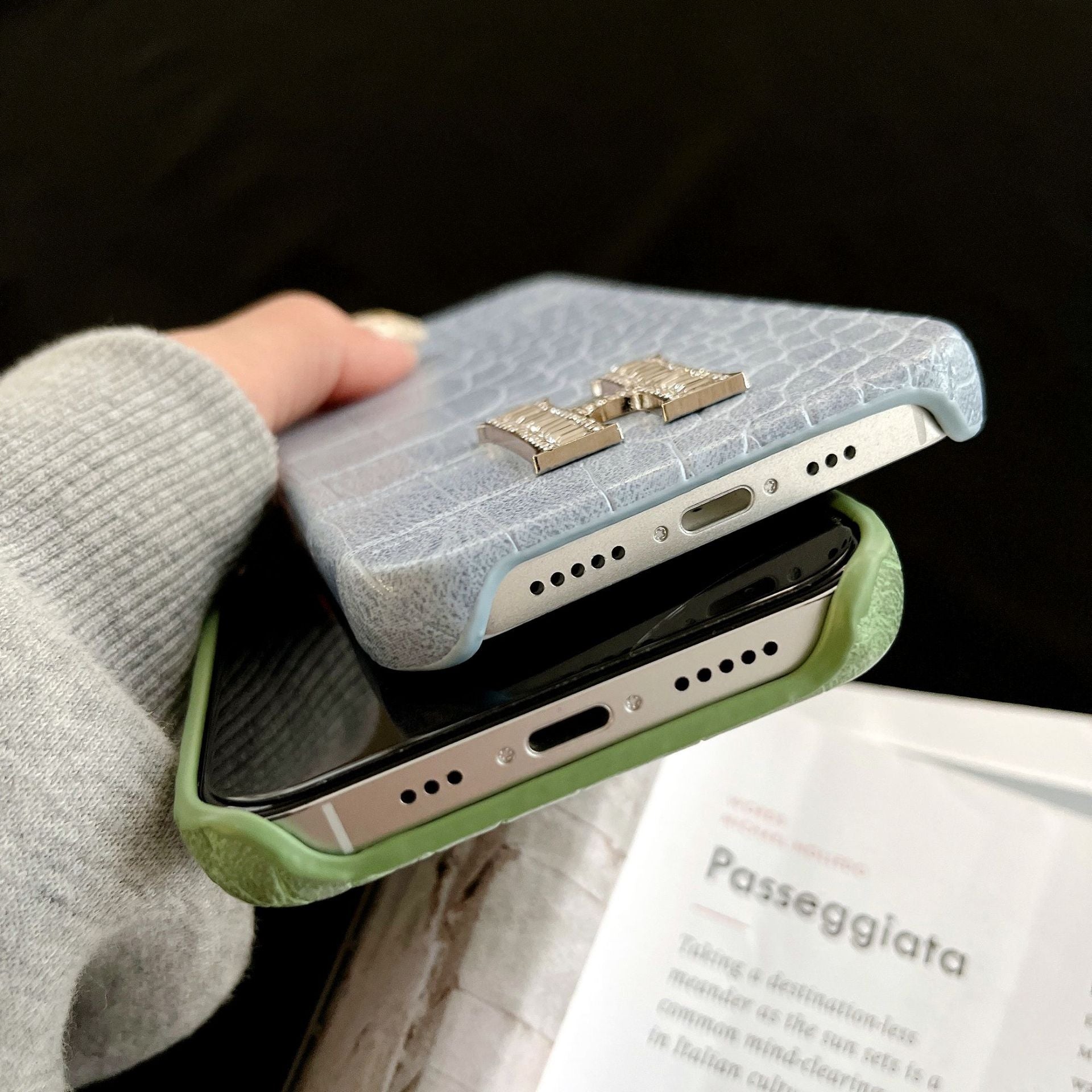H Crocodile Pattern Color Leather iPhone Case