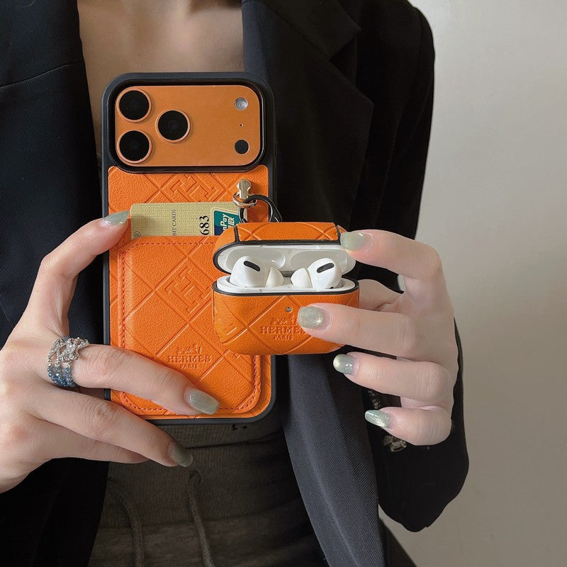 H Card Holder Leather iPhone Case + Airpods Case