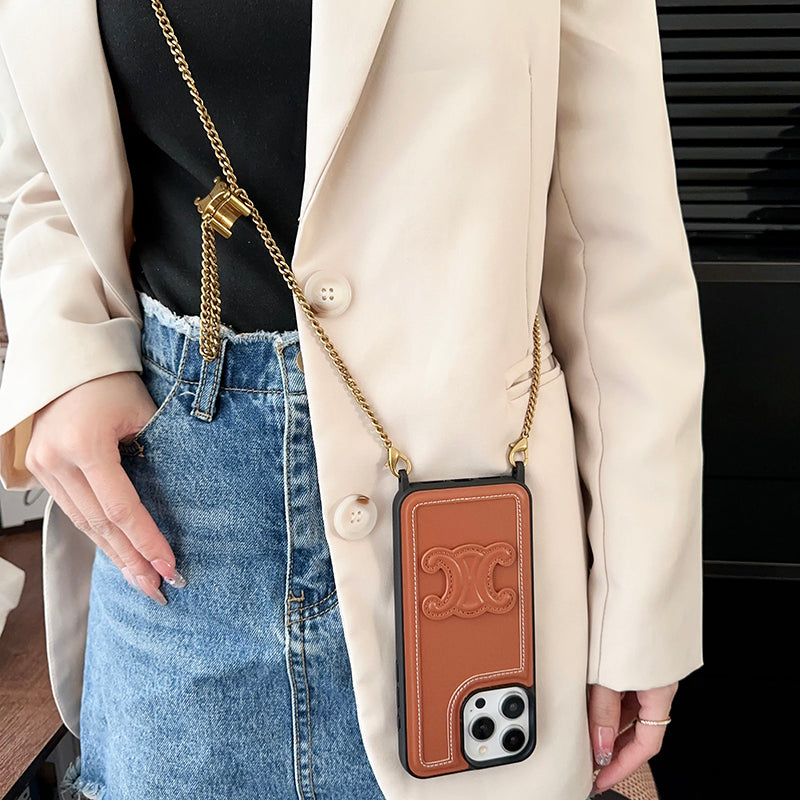 CE Gold Chain Leather iPhone 16 Case