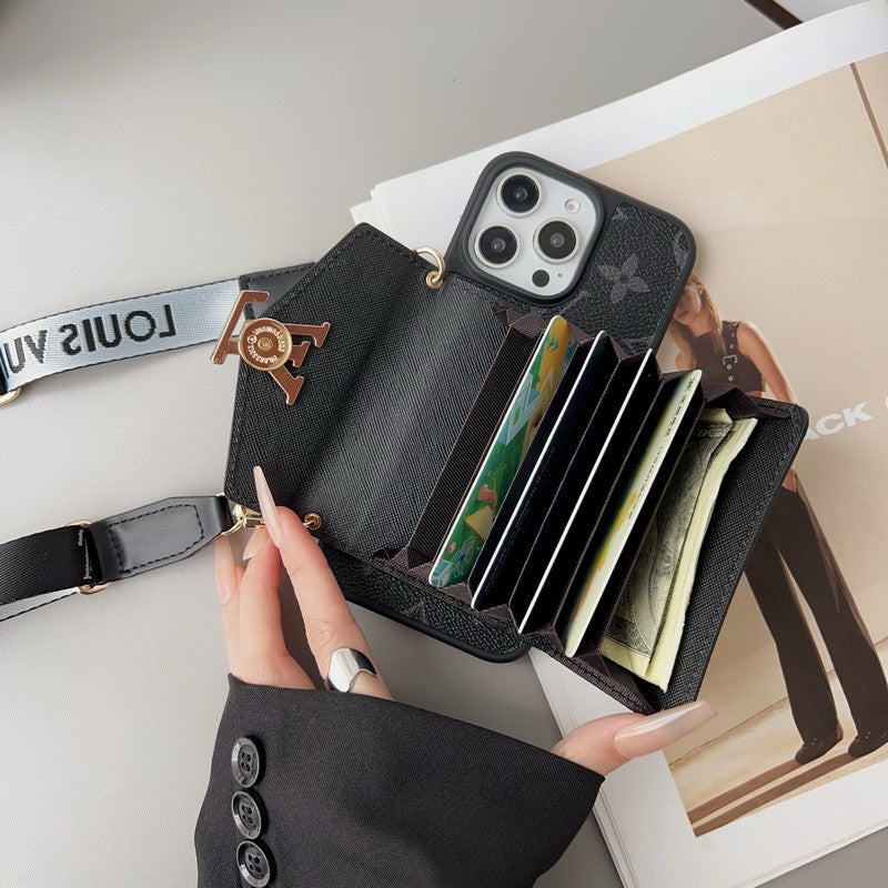 Lou Card Holder Brown Black Crossbody iPhone Case