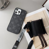 Lou Card Holder Brown Black Crossbody iPhone Case