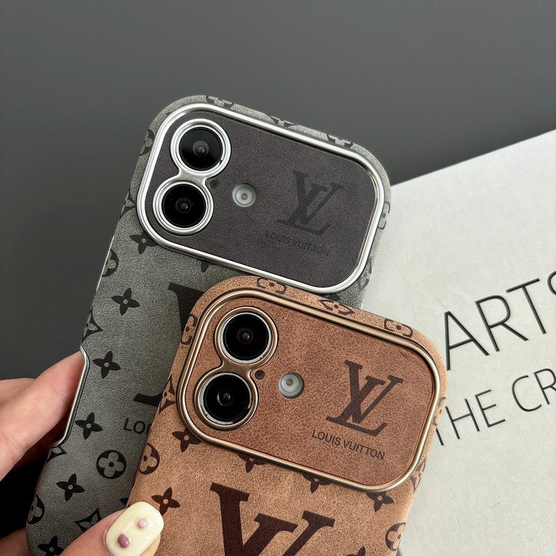Lou Brown & Black Color Leather iPhone Case