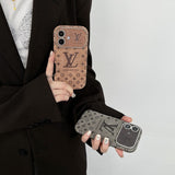 Lou Brown & Black Color Leather iPhone Case